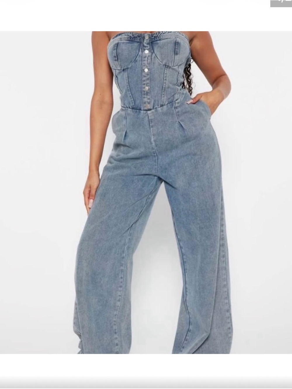 Denim Corset Romper Wide leg - Fashion Nova